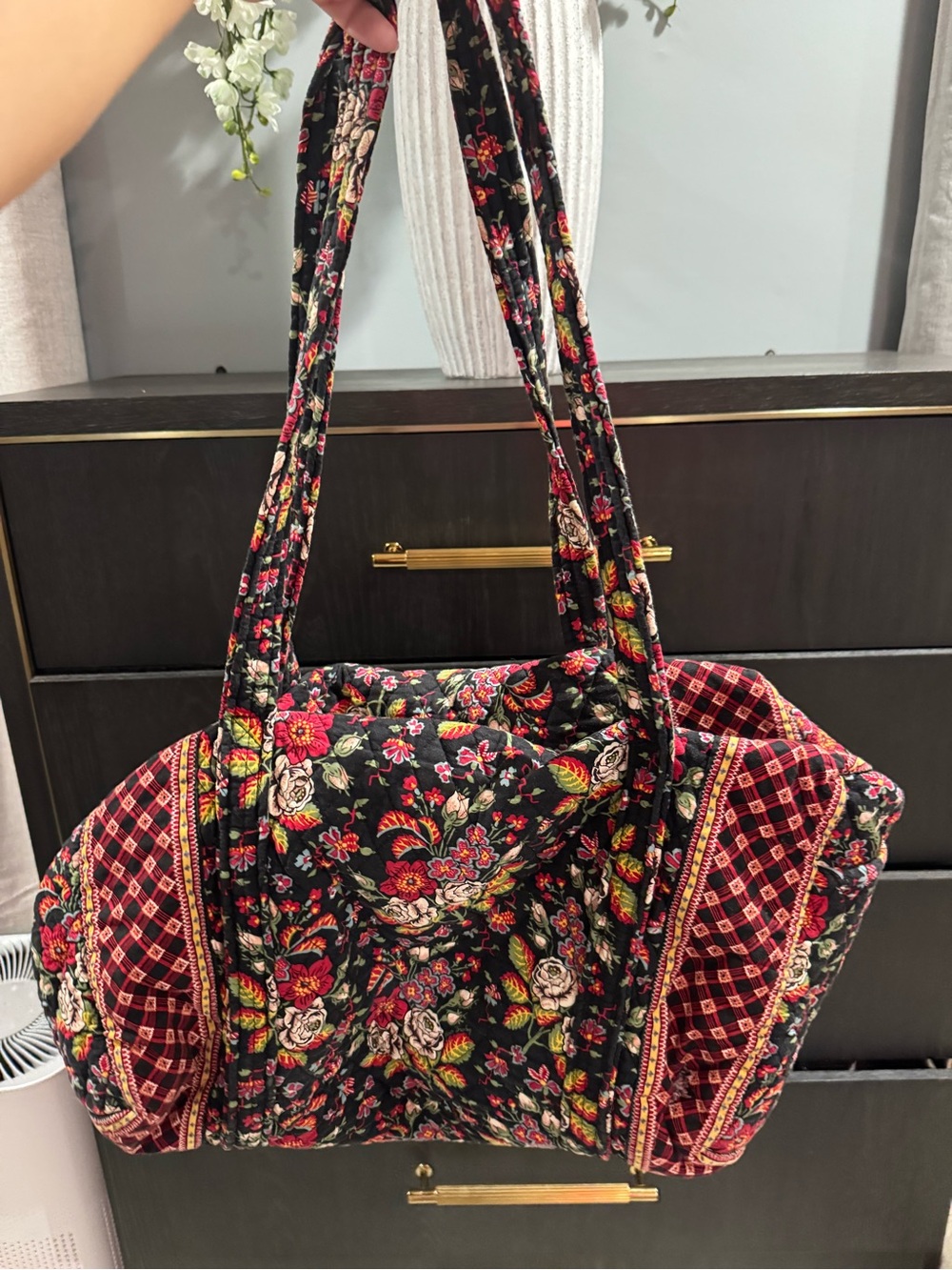 Vera Bradley Black Floral Quilted Duffle Bag